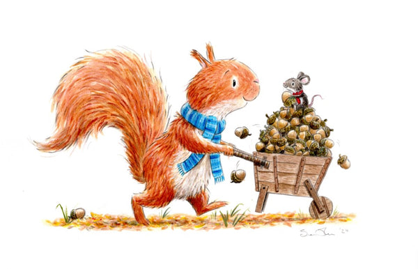 Sean Julian, Squirrel, Mouse and a Wheelbarrow of Acorns